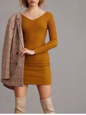 Daily Practice Spice Brown Ribbed Cut Out Mini Dress